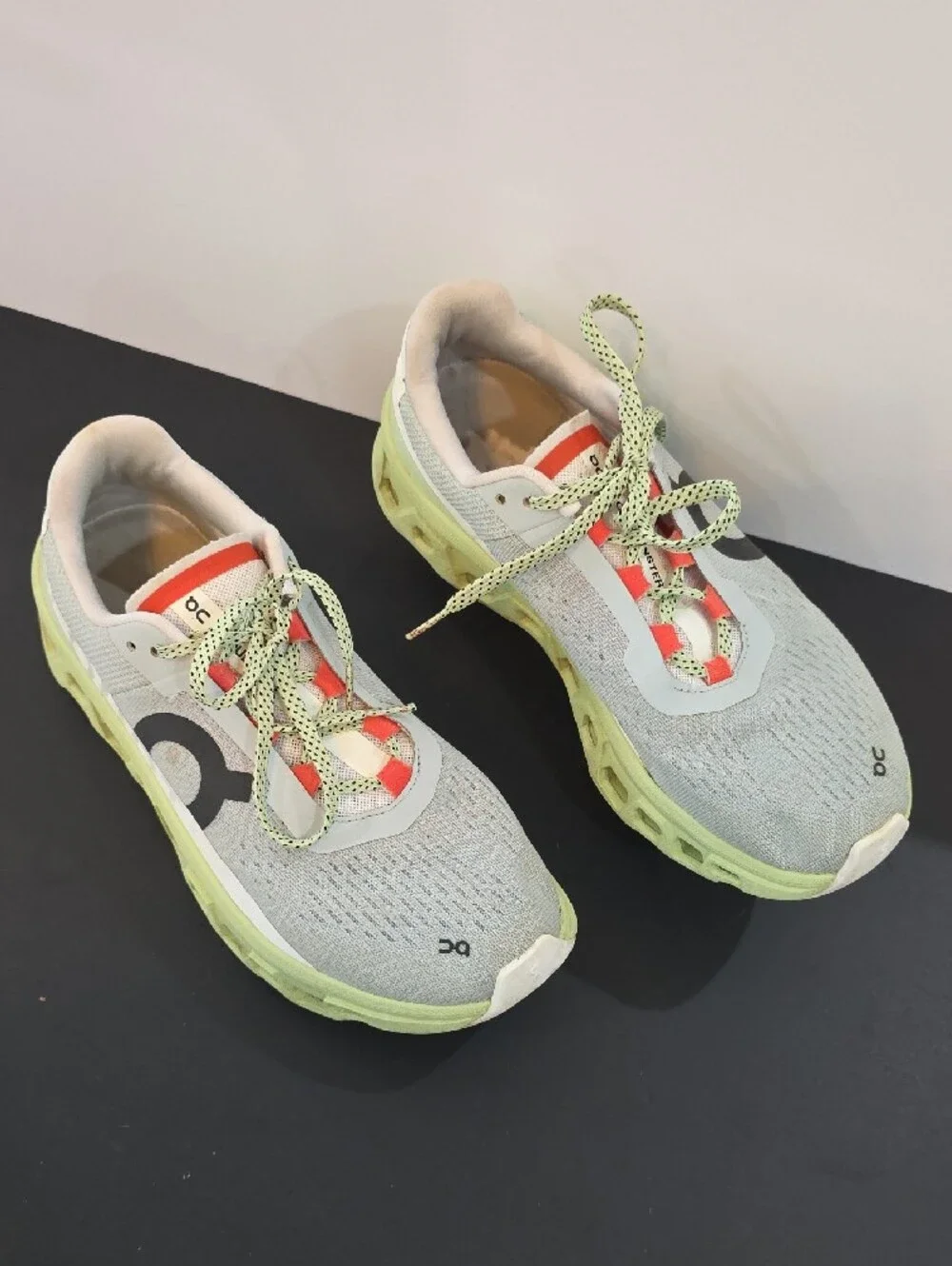 On Running CloudMonster Women’s Gray Sneakers with Lime & Coral Size 9.5